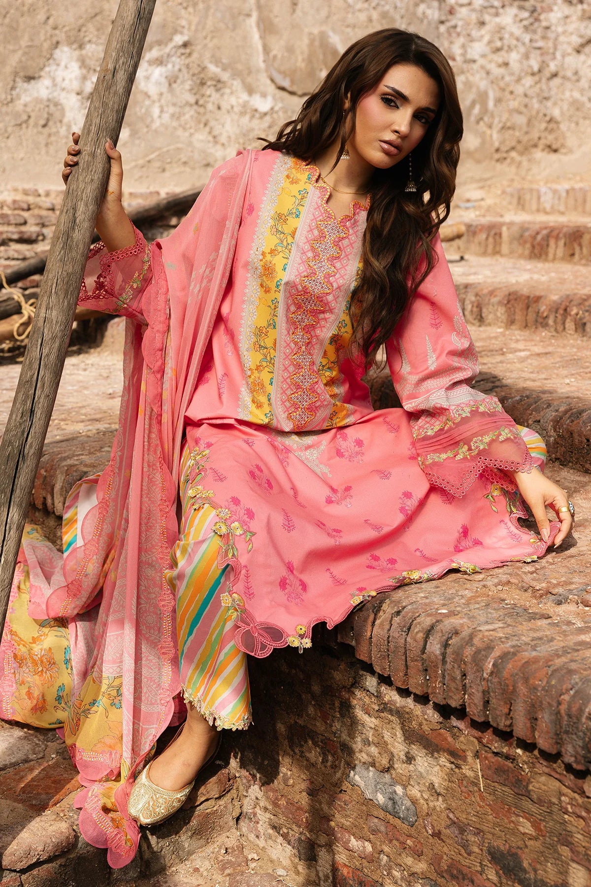 Charizma Chunri-Embroidered Printed Lawn Unstitched Suit with Chiffon Dupatta (CHN6-08)