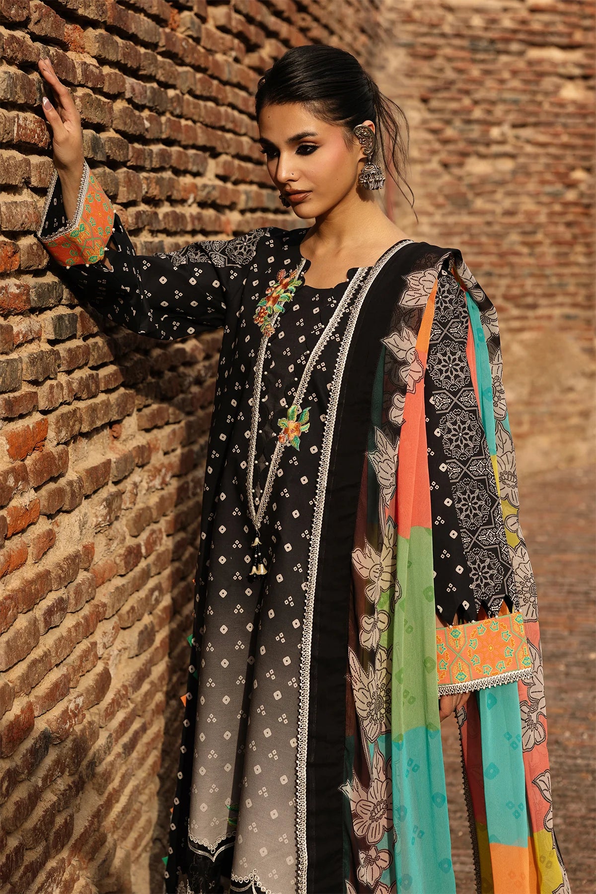 Charizma Chunri-Embroidered Printed Lawn Unstitched Suit with Chiffon Dupatta (CHN6-02)