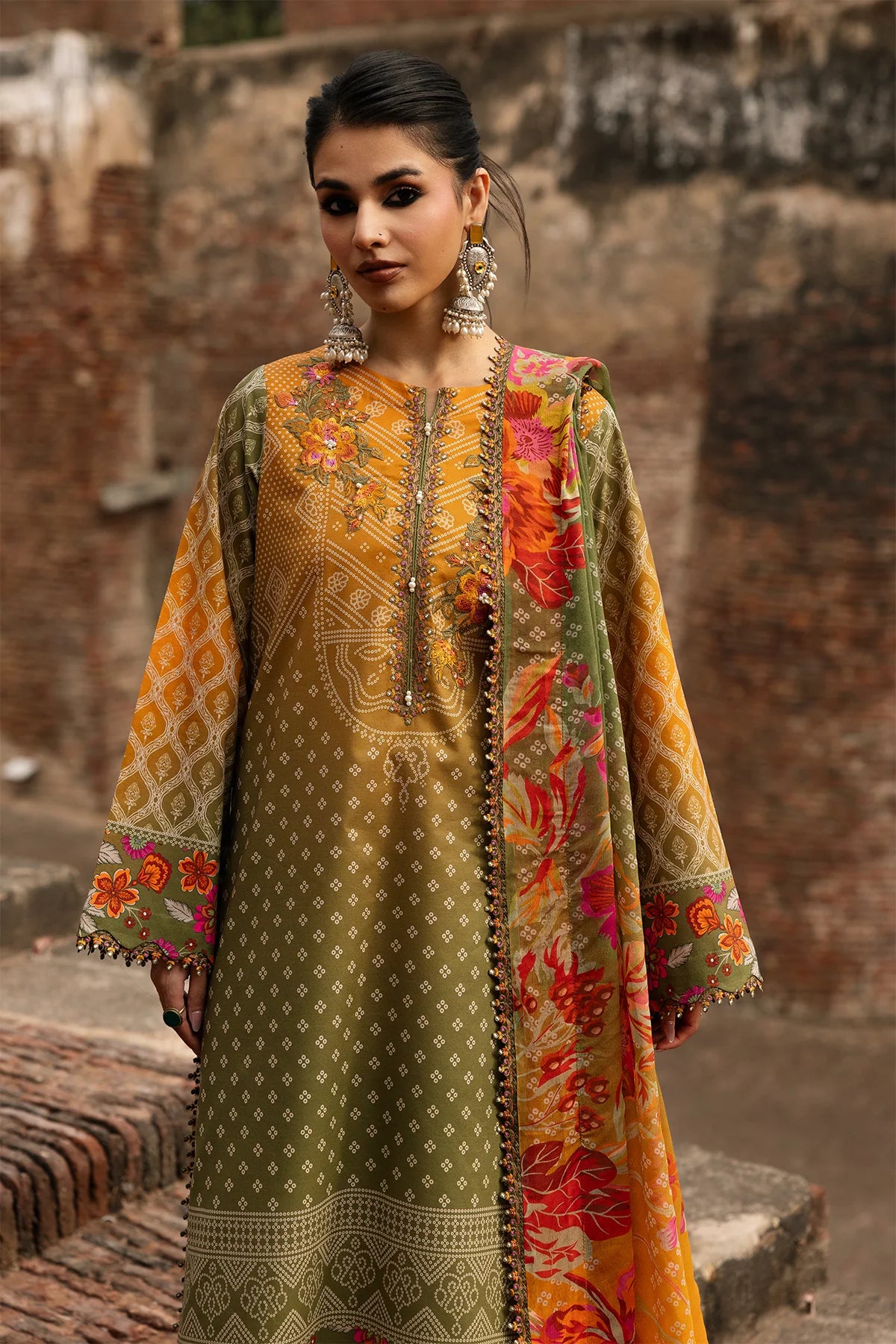 Charizma Chunri-Embroidered Printed Lawn Unstitched Suit with Chiffon Dupatta (CHN6-05)
