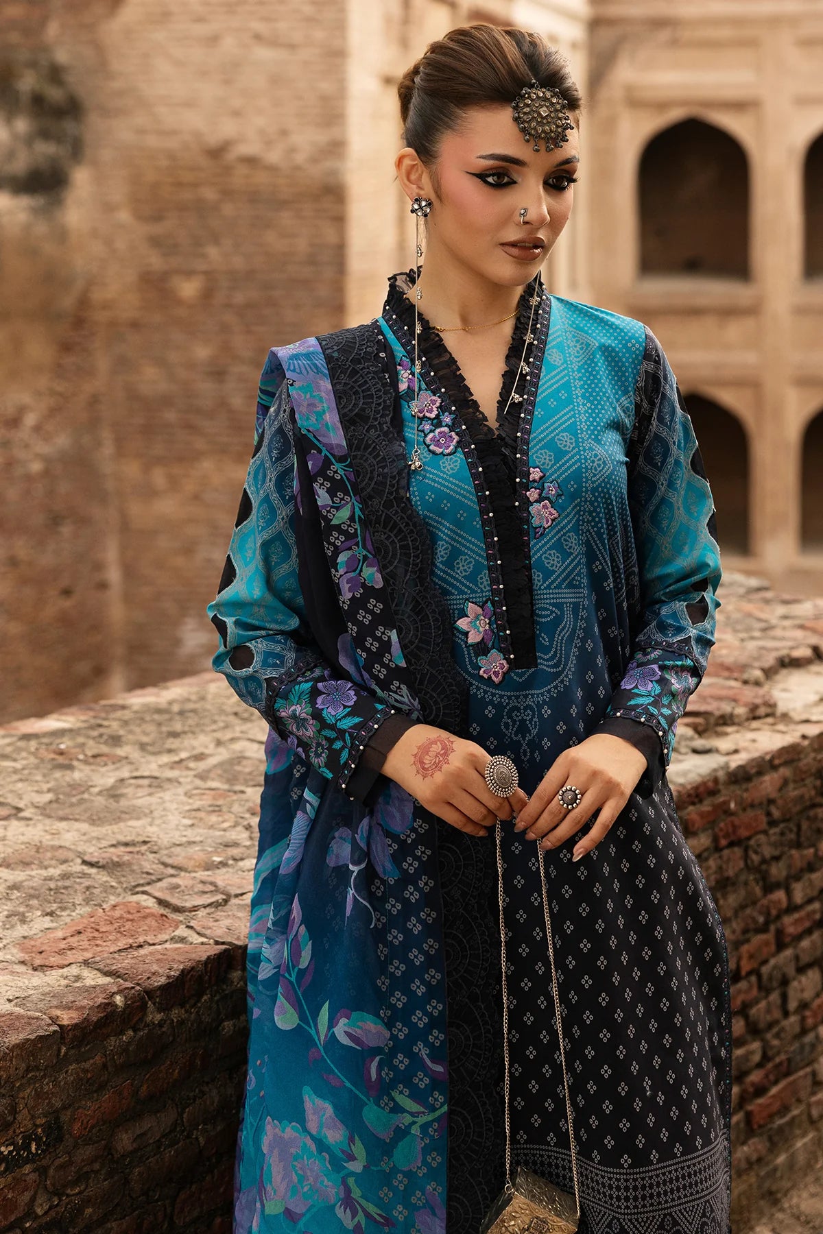 Charizma Chunri-Embroidered Printed Lawn Unstitched Suit with Chiffon Dupatta (CHN6-04)