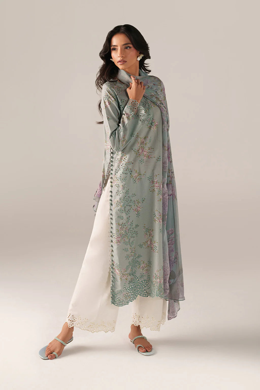 Iznik spring summer Dusty Ice Blue Embroidered Lawn 3 Piece stitched Suit (SS-12)