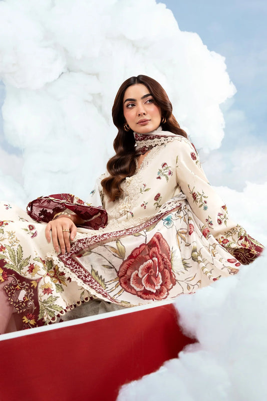 MariaB MBasics-Embroidered Lawn 3 Piece Unstitched Suit with Chiffon Dupatta (D1A)