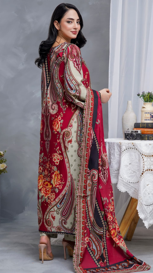 Hayat Summer Printed Kaftan Stitched 3 Piece Suit (04)