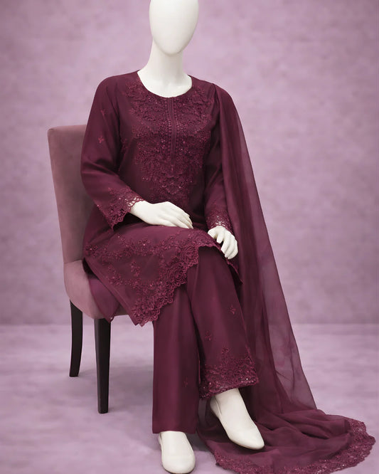 Pasand of Lahore 3-Piece Premium Viscose Suit – Mehroon (PL-372)