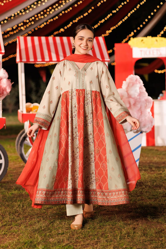 Garnet Embroidered Lawn Stitched 3 Piece Suit (Orange Pop) | Summer Collection 2026