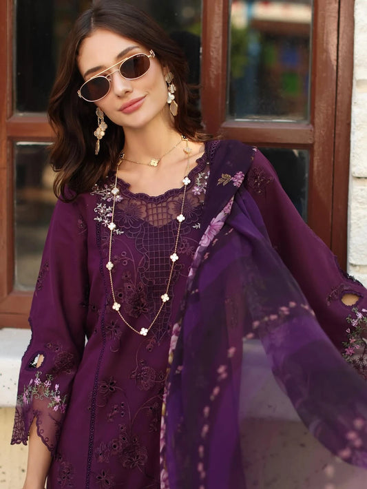 Noor Luxe Chikankari 3-Piece Unstitched Lawn Embroidered Suit (D5 - A)