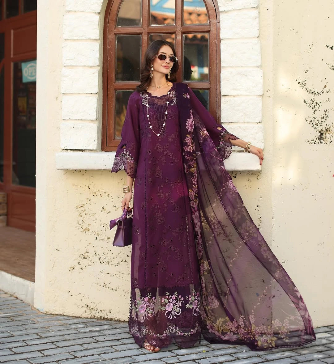Noor Luxe Chikankari 3-Piece Unstitched Lawn Embroidered Suit (D5 - A)