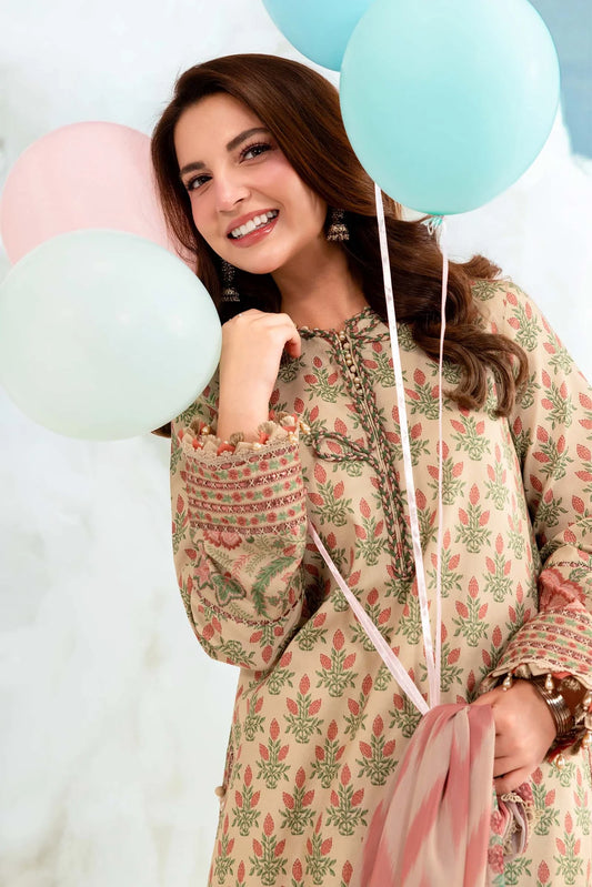 MariaB MBasics-Embroidered Lawn 3 Piece Unstitched Suit with Chiffon Dupatta (D12A)