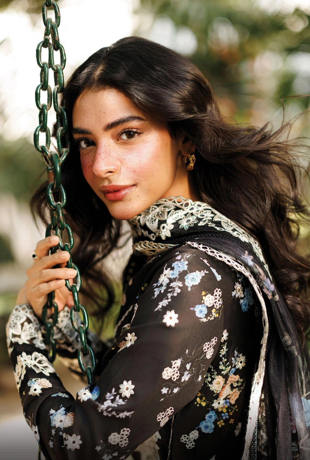 Afrozeh NYRELLA 3-Piece Unstitched Lawn Suit | Classic Black Embroidered Shirt with Sheer Dupatta