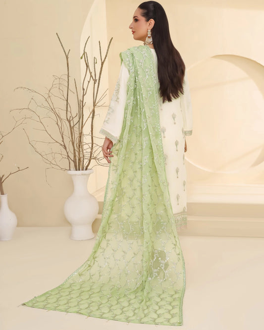 Tawakkal Embroidered Bamber Chiffon Suit With La Bella Viscose Jacquard Trouser D-005