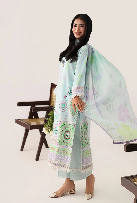 Roheenaz Rosette 3-Piece stitched Lawn Suit (Cool Mirage)