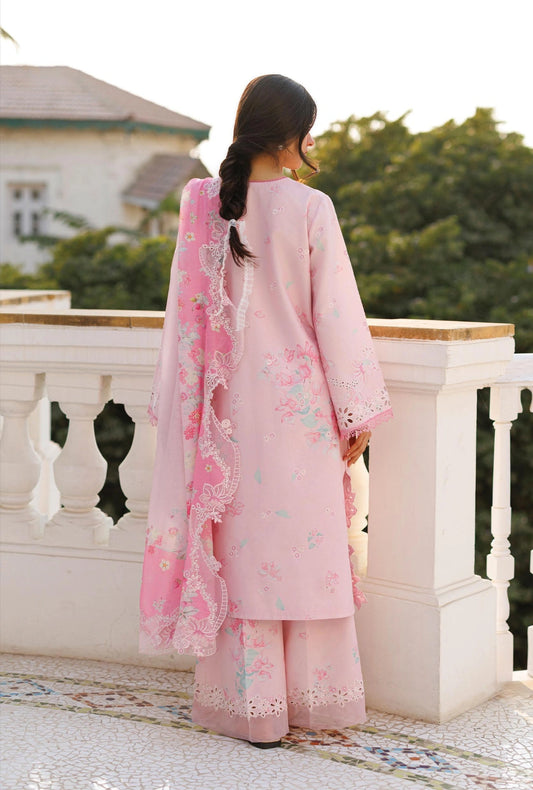 Afrozeh AMOURA 3-Piece Unstitched Lawn Suit | Blush Pink Embroidered Shirt with Sheer Dupatta