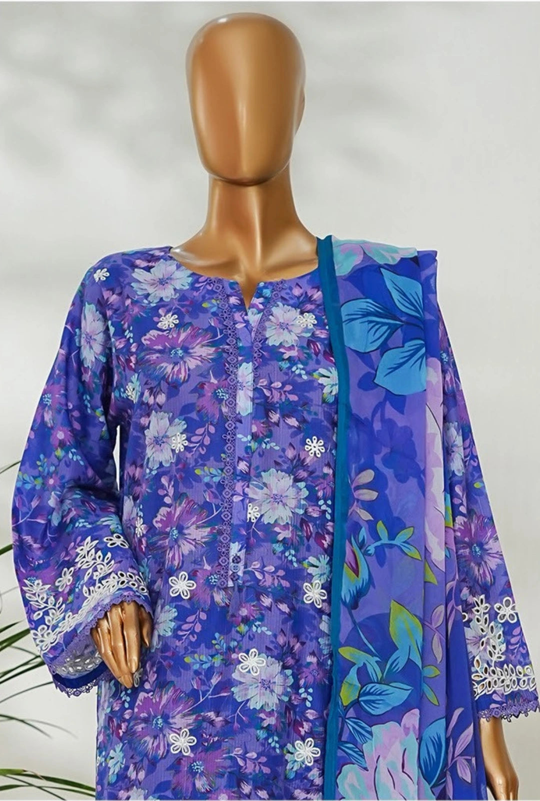 Amna Khadija Ismet Chikankari Embroidered Bana Dora Lawn Stitched 3 Piece Suit - AKC-05 | Blue | Summer Collection