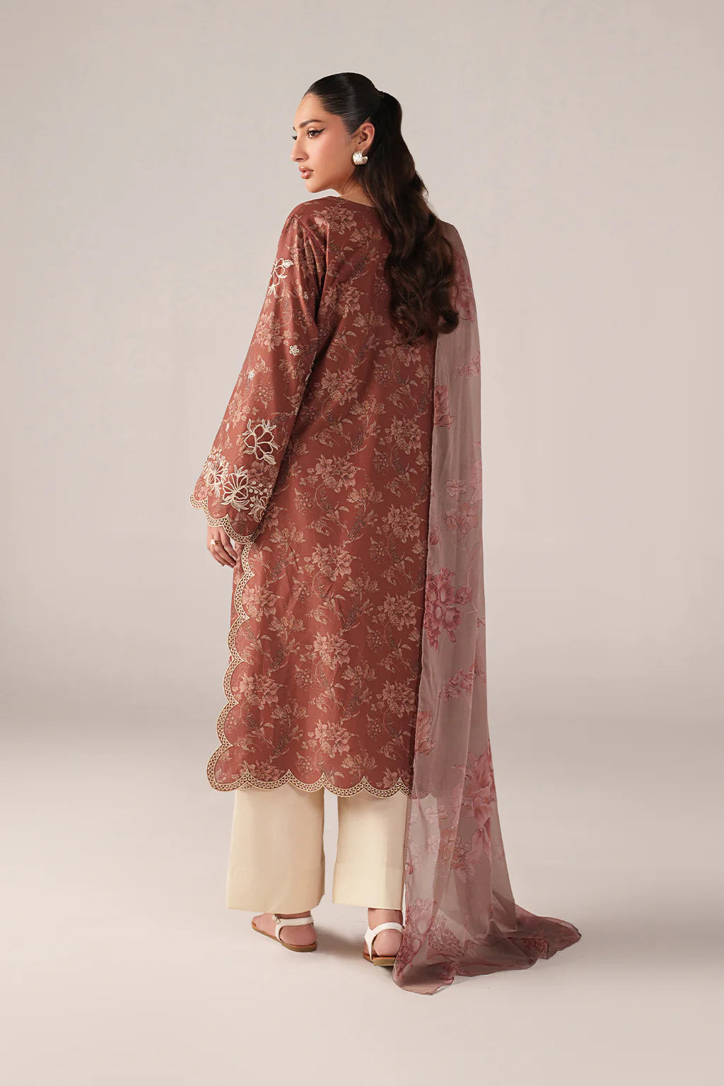 Iznik spring summer Rust Embroidered Lawn 3 Piece stitched Suit (SS-02)