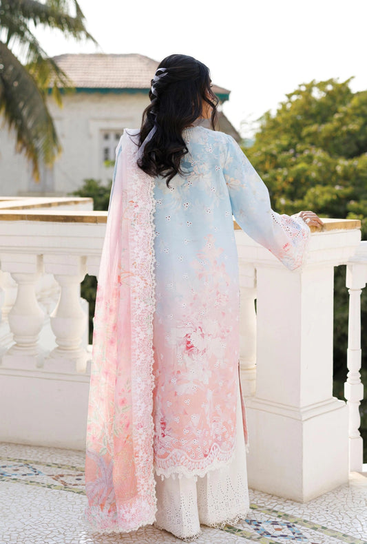 Afrozeh LILOURA 3-Piece Unstitched Lawn Suit | Pastel Aqua Embroidered Shirt with Coordinated Trousers