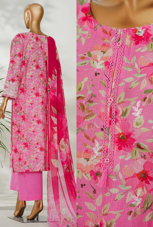 Amna Khadija Ismet Chikankari Embroidered Bana Dora Lawn Stitched 3 Piece Suit - AKC-10 | Pink | Summer Collection