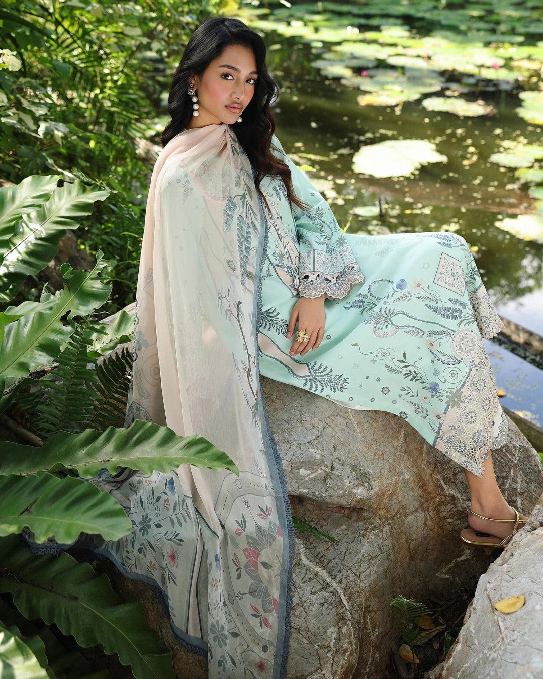 Qalamkar Qprints | Digital Printed Lawn Chikankari Embroidered Suit | SLONA