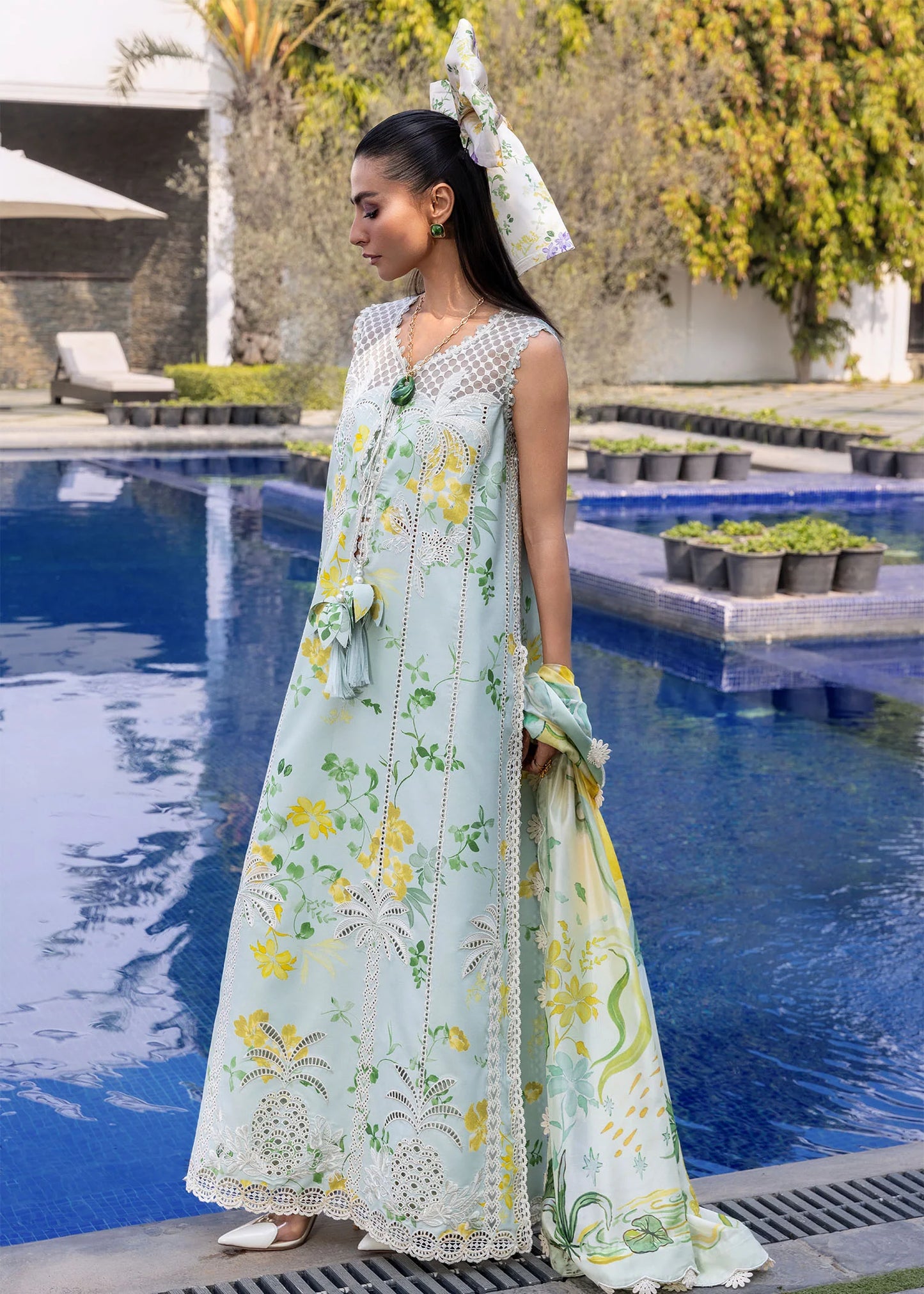 Flow By Crimson Unstitched Embroidered 3 Piece Suit Tropic Tease - D4B (Mint)