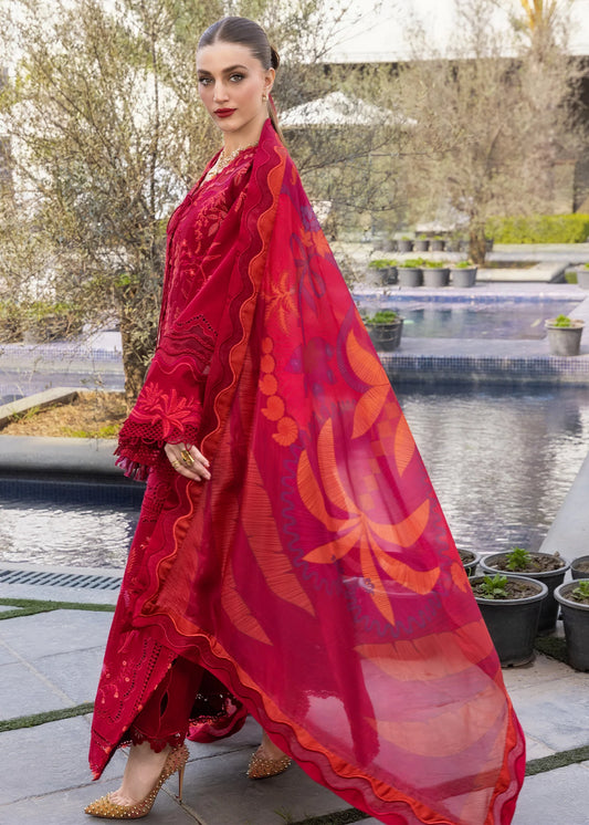 Flow By Crimson Unstitched Embroidered 3 Piece Suit Beauty in Bloom - D3A (Petal Red)