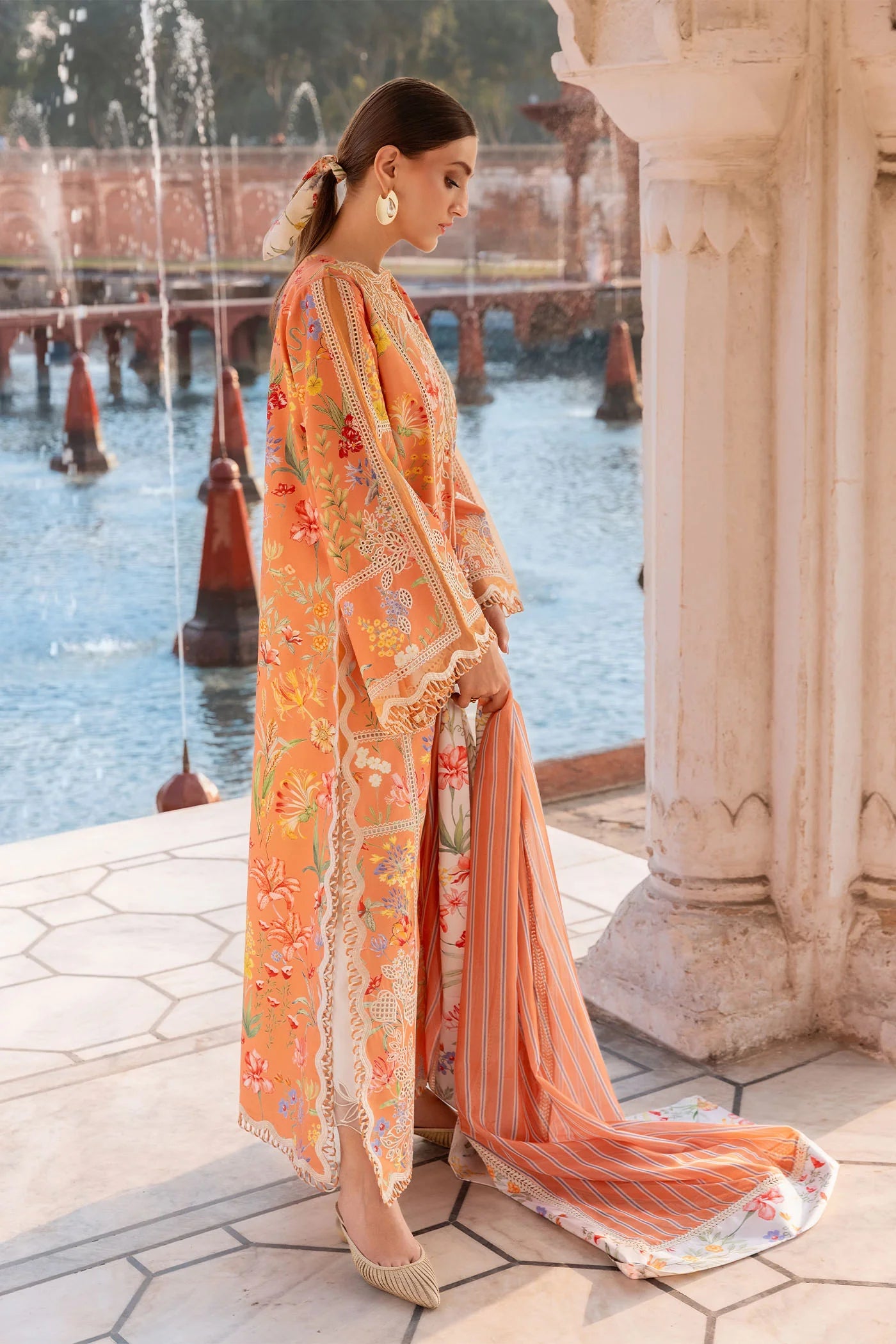 Flow By Crimson Unstitched Embroidered 3 Piece Suit A Summer Dance - D2A (Sunset)