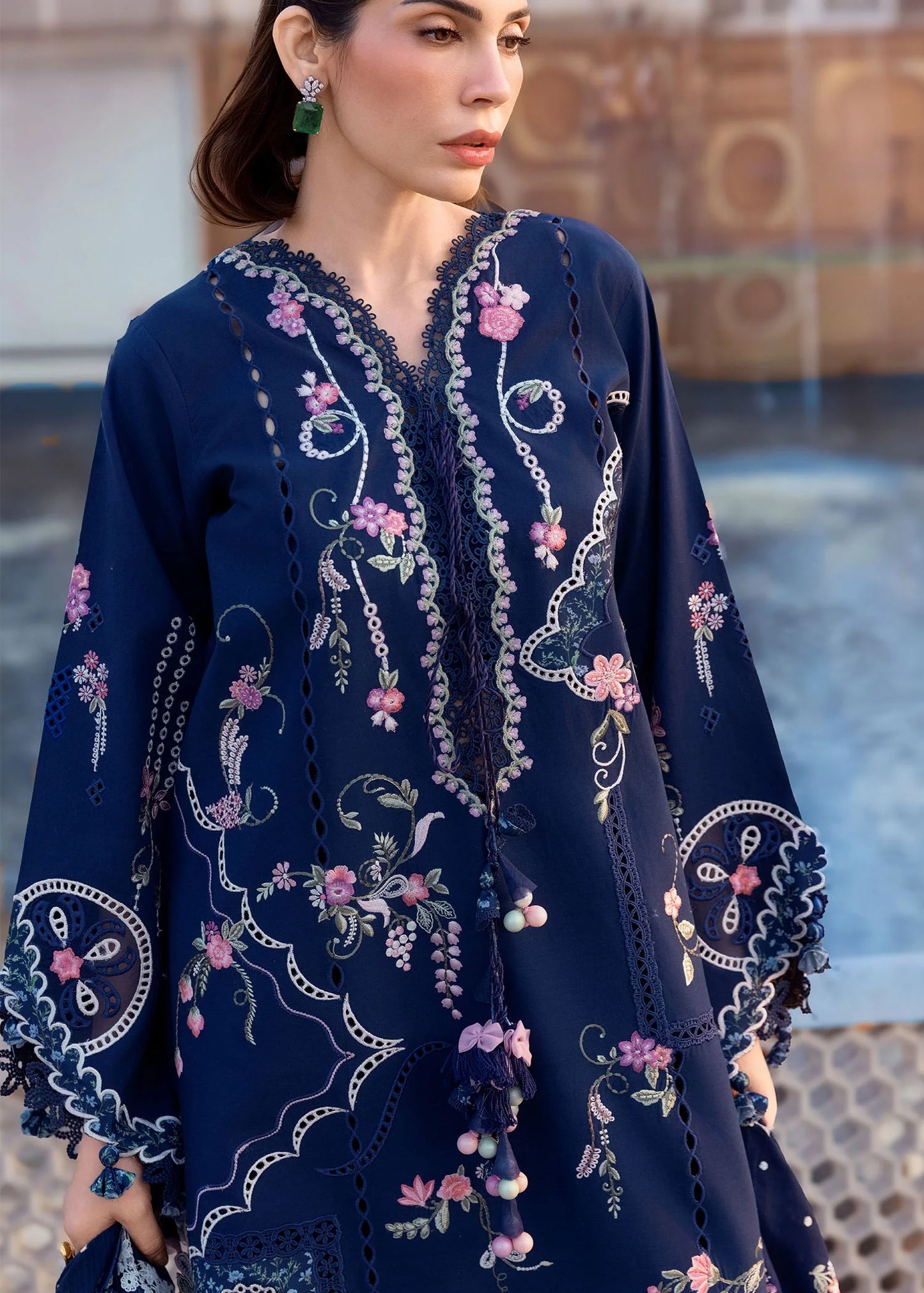 Flow By Crimson Unstitched Embroidered 3 Piece Suit Manifested Meadows - D7B (Midnight Blue)