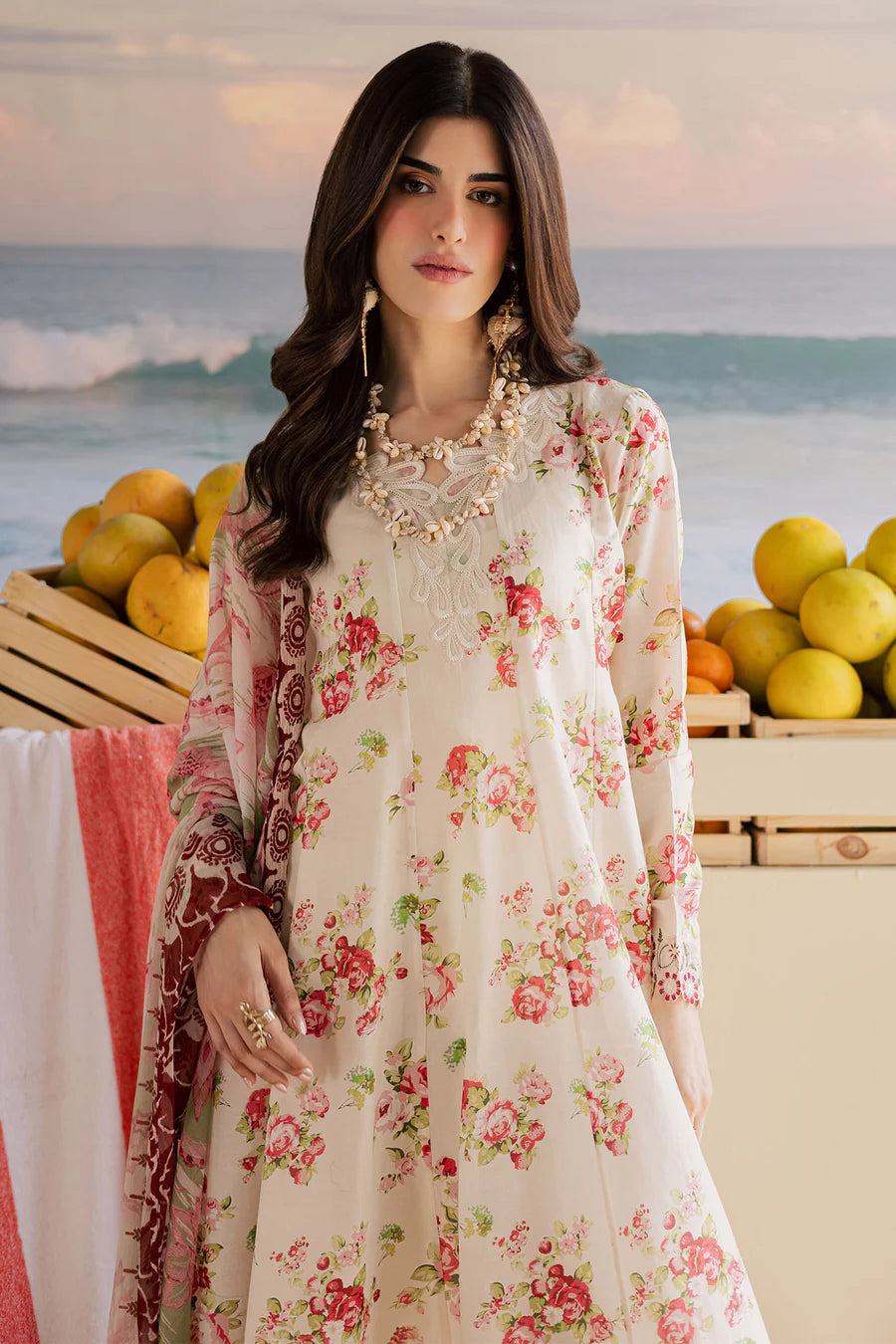 Nureh Embroidered & Printed Lawn paired Stitched 3 Piece Suit (NP-767)