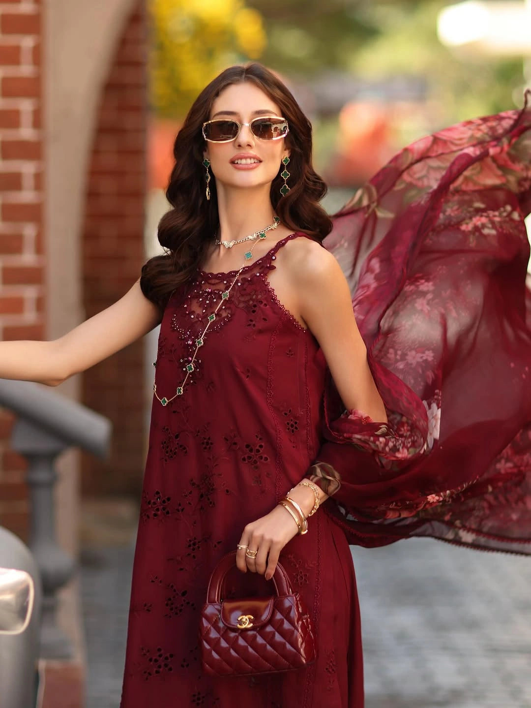 Noor Luxe Chikankari 3-Piece Unstitched Lawn Embroidered Suit (D8 - A)