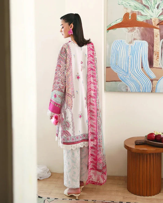Roheenaz Éclat | Coral Hibiscus | Unstitched 3 Piece Lawn Suit (Printed & Embroidered)