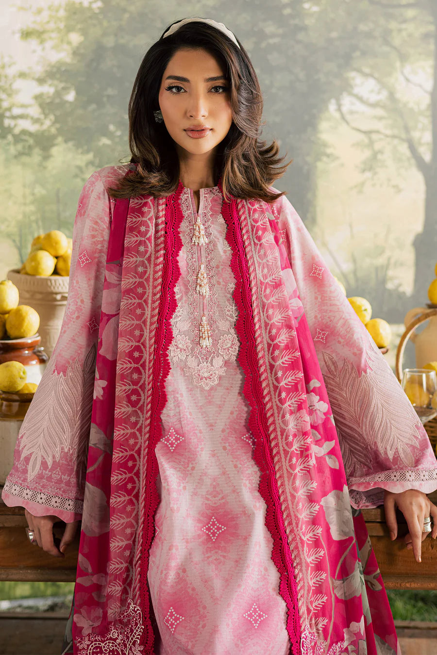 NUREH BLOOM Embroidered & Printed Doriya Lawn 3 Piece Unstitched Suit (BL-13)