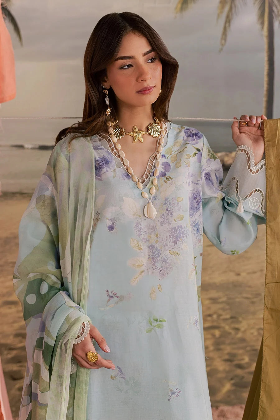 Nureh Embroidered & Printed Lawn paired Stitched 3 Piece Suit (NP-807)