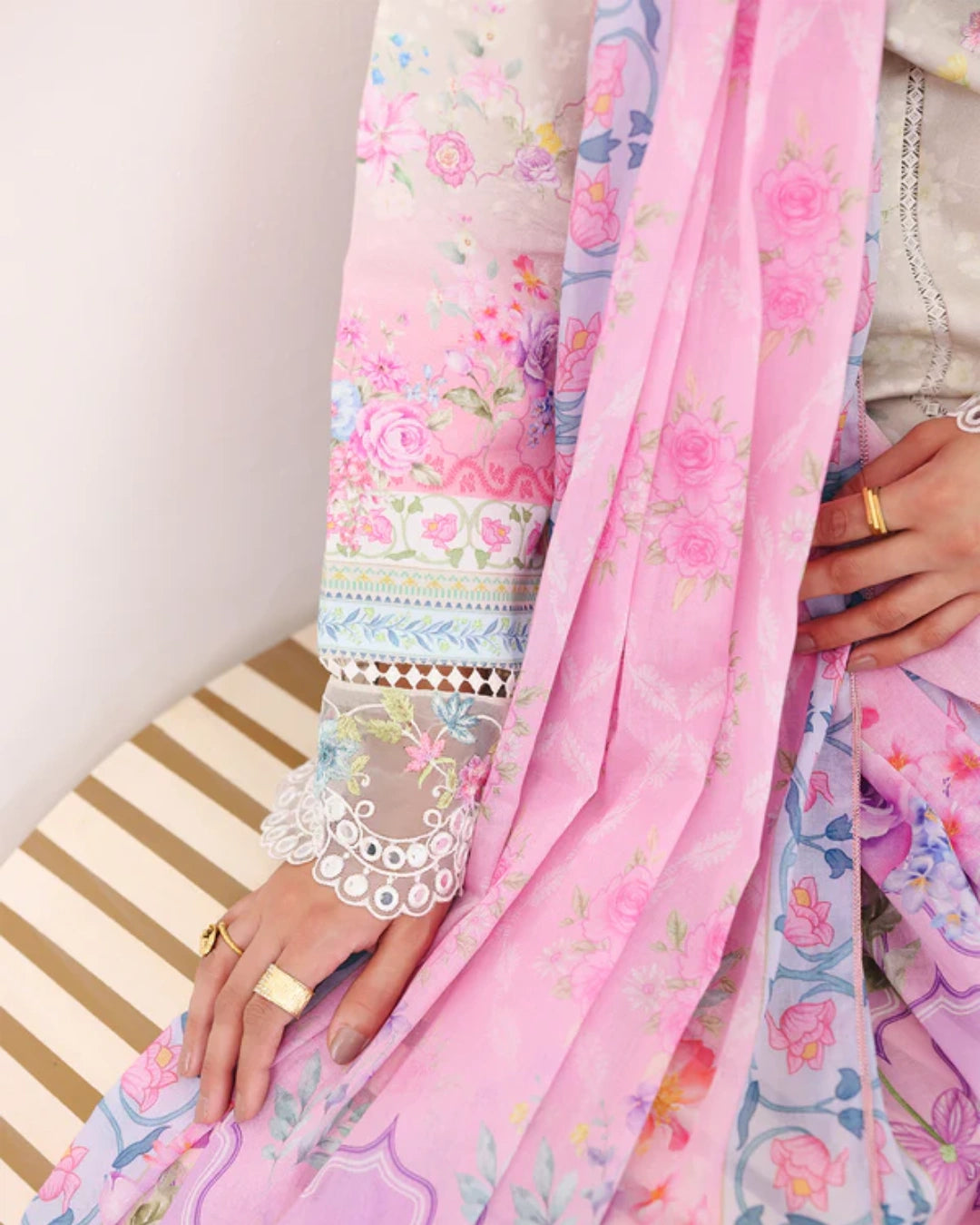 NISSA Floral Symphony – Embroidered & Printed Lawn Suit by Rajbari (Unstitched) 08