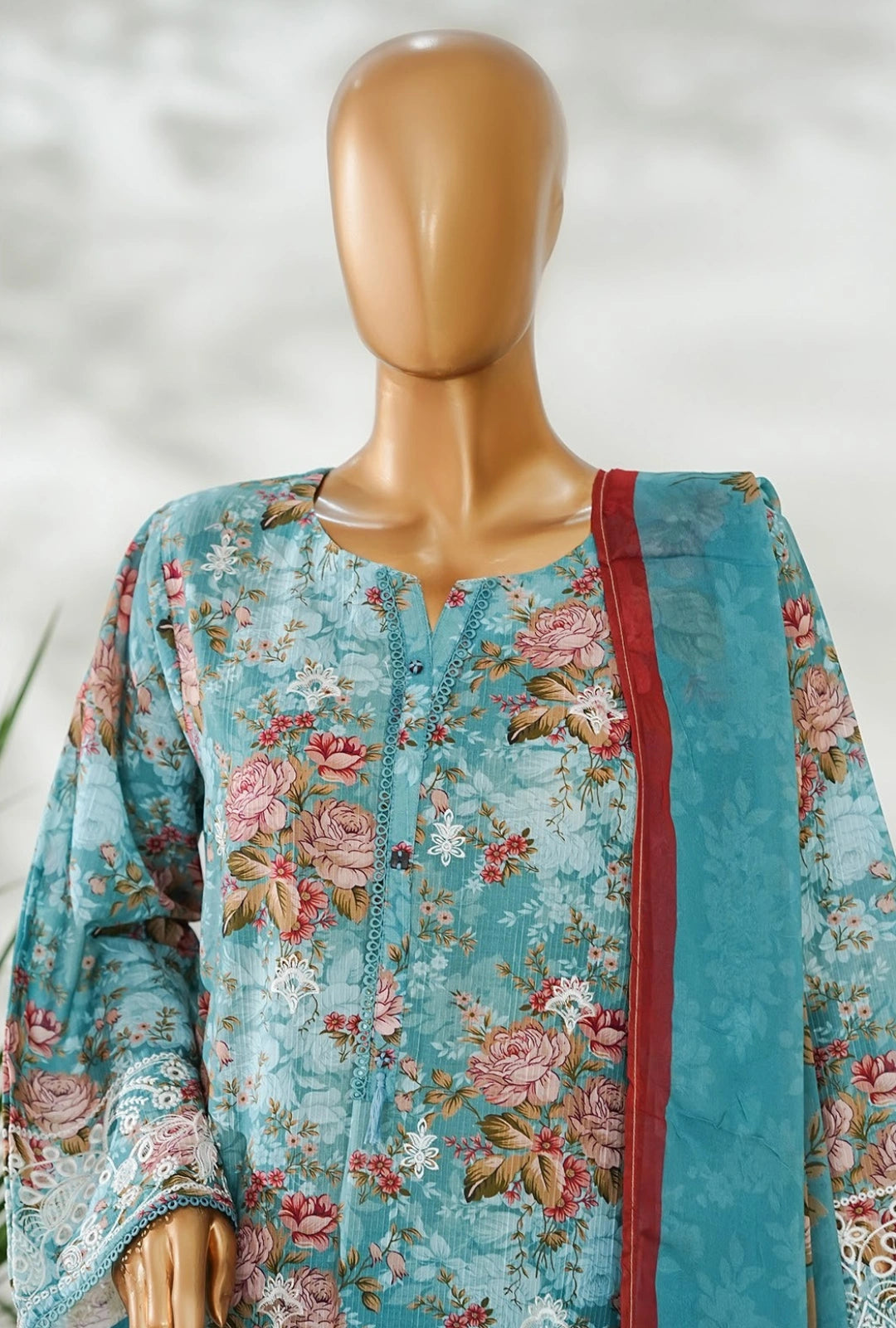 Amna Khadija Ismet Chikankari Embroidered Bana Dora Lawn Stitched 3 Piece Suit - AKC-01 | Blue | Summer Collection