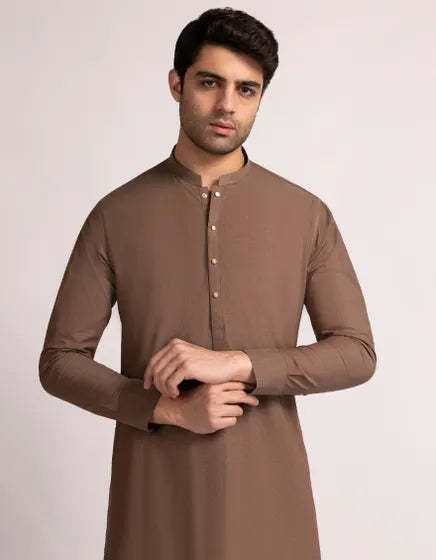 Brown Cotton Blended Semi-Formal Stitched Kameez Shalwar – Regular Fit