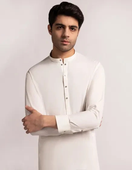 Off White Blended Stitched Casual Kameez with Shalwar – Regular Fit