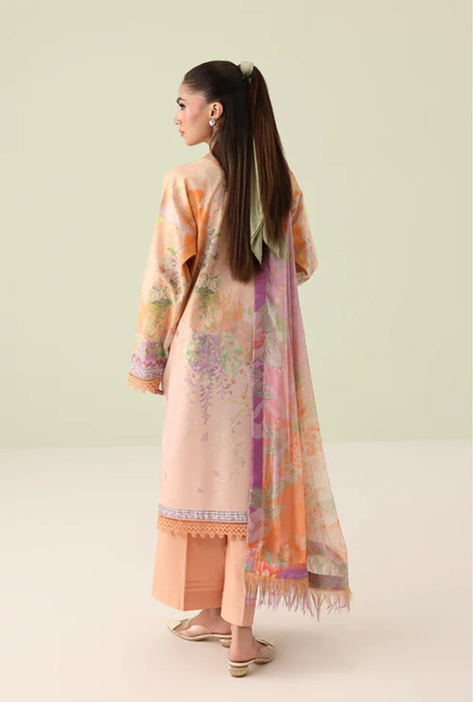 Roheenaz Rosette Sunlit Fern 3-Piece Unstitched Lawn Suit | Printed Shirt with Embroidered Neckline & Chiffon Dupatta