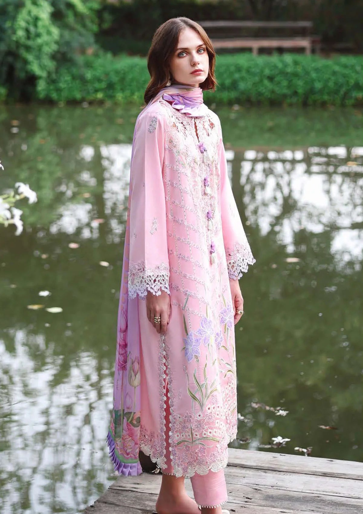 Hemline By Mushq - Secret Garden 26 Unstitched Suit (Moonpetal)