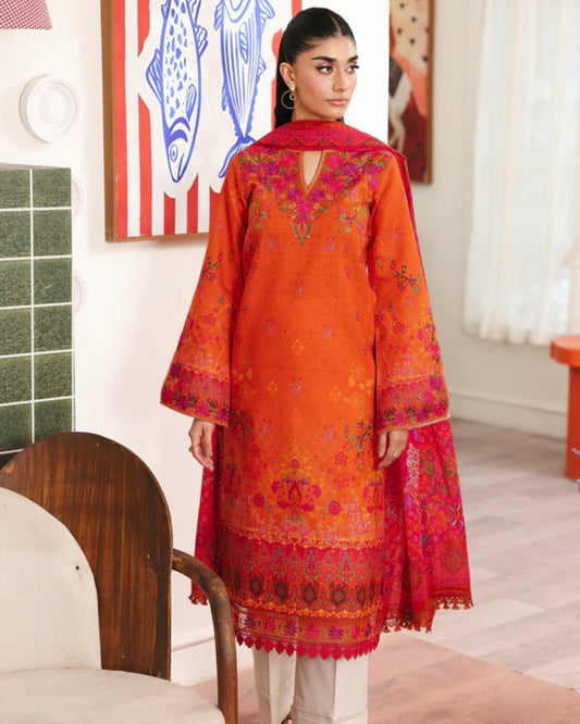 NISSA Floral Symphony – Embroidered & Printed Lawn Suit by Rajbari (Unstitched) 10