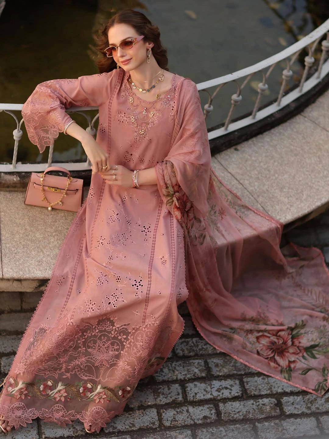 Noor Luxe Chikankari 3-Piece Unstitched Lawn Embroidered Suit (D8 - B)