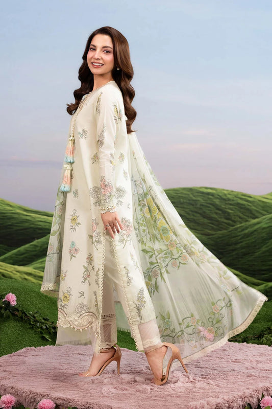 MariaB MBasics-Embroidered Lawn 3 Piece Unstitched Suit with Chiffon Dupatta (D2A)