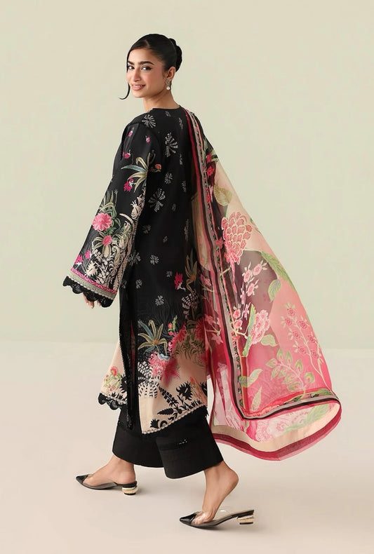 Radiant Noon 3-Piece Unstitched Lawn Suit | Printed Shirt with Embroidered Neckline & Chiffon Dupatta