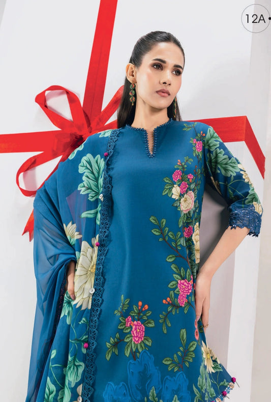 MariaB MBasics Printed & Embroidered Lawn Unstitched 3 Piece Suit (unstitched)