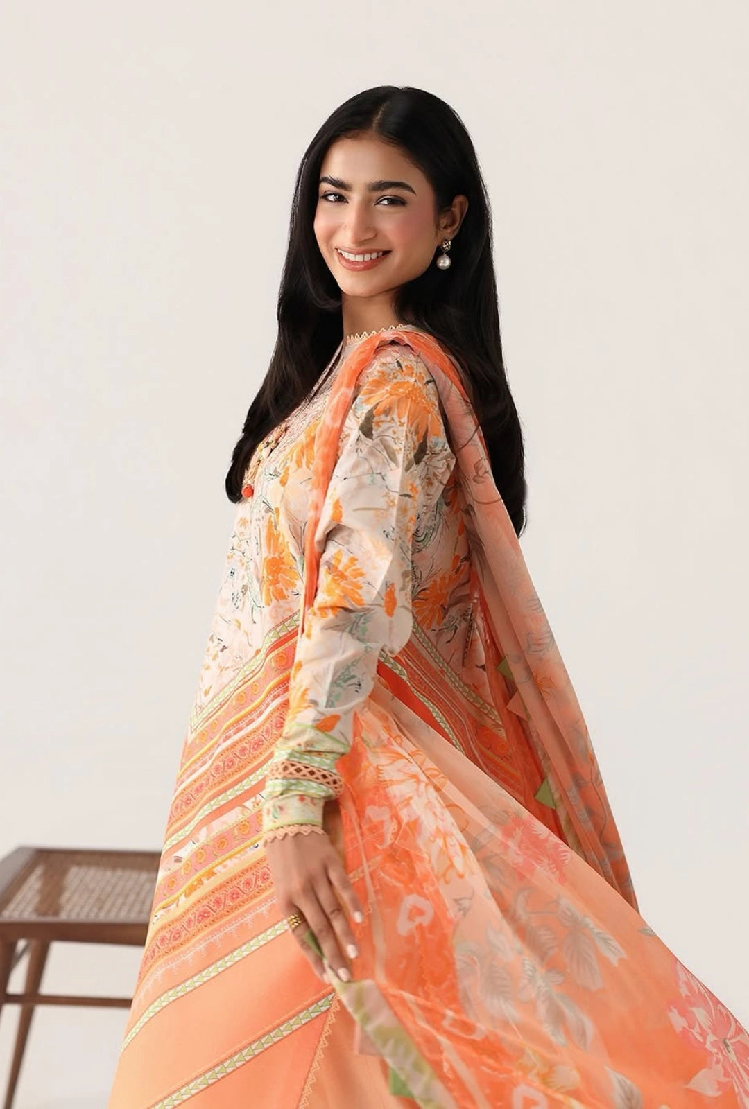 Roheenaz Rosette Whispering Wind 3-Piece Unstitched Lawn Suit | Printed Shirt with Embroidered Neckline & Chiffon Dupatta