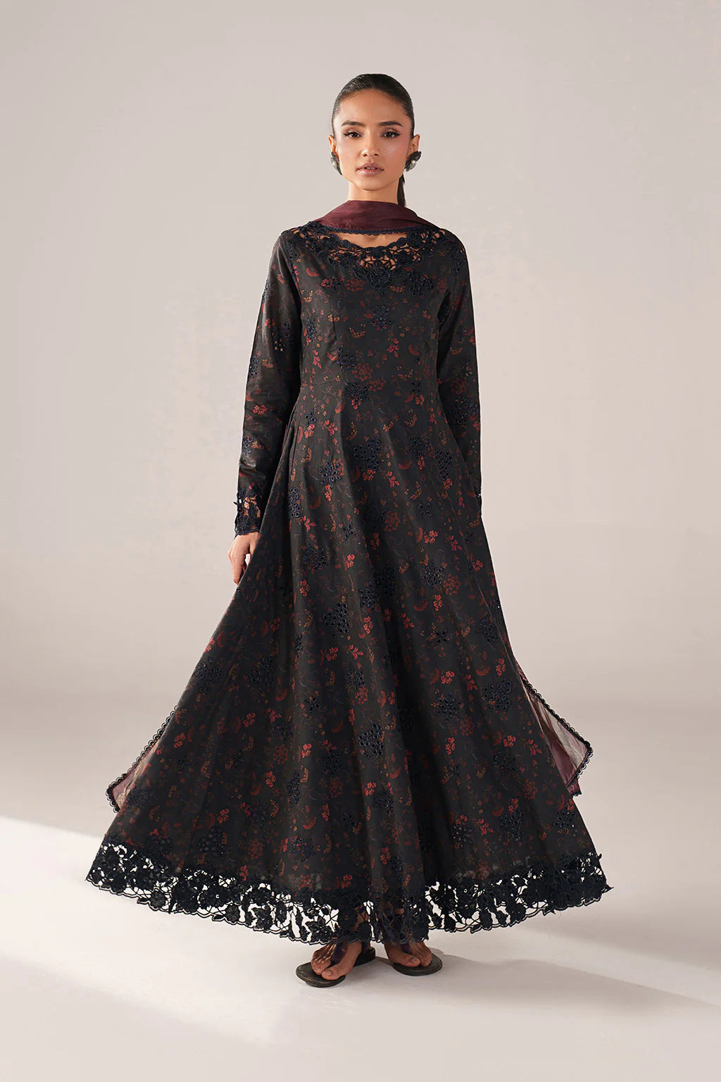 Iznik spring summer Black Embroidered Lawn 3 Piece stitched Suit (SS-09)