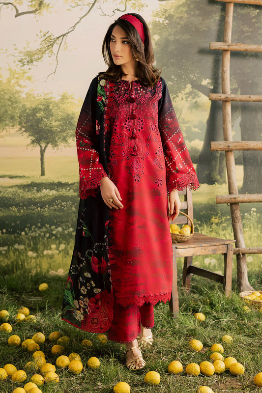 NUREH BLOOM Embroidered & Printed Doriya Lawn 3 Piece Unstitched Suit (BL-15)
