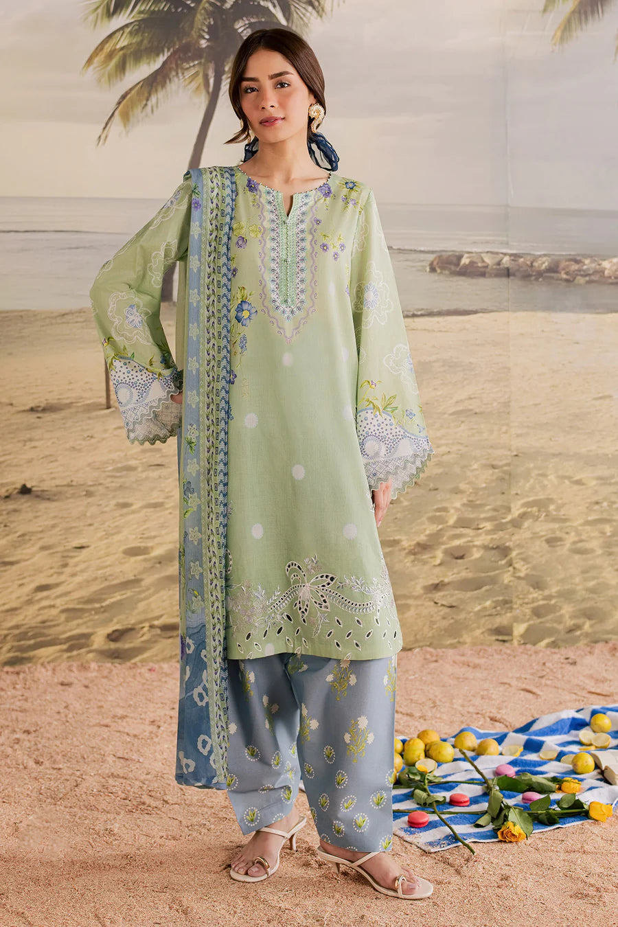 Nureh Embroidered & Printed Lawn paired Stitched 3 Piece Suit (NP-806)