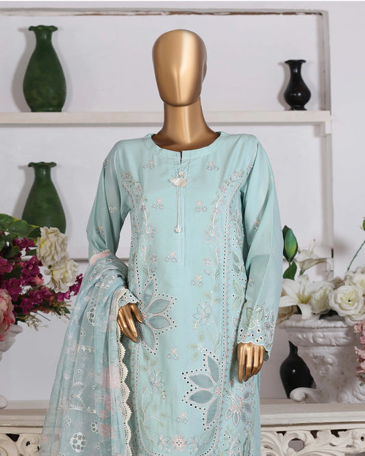 HZ Muse-Embroidered 3 Piece Outfit Stitched Suite SOFT CYAN (CSE-3P-212)