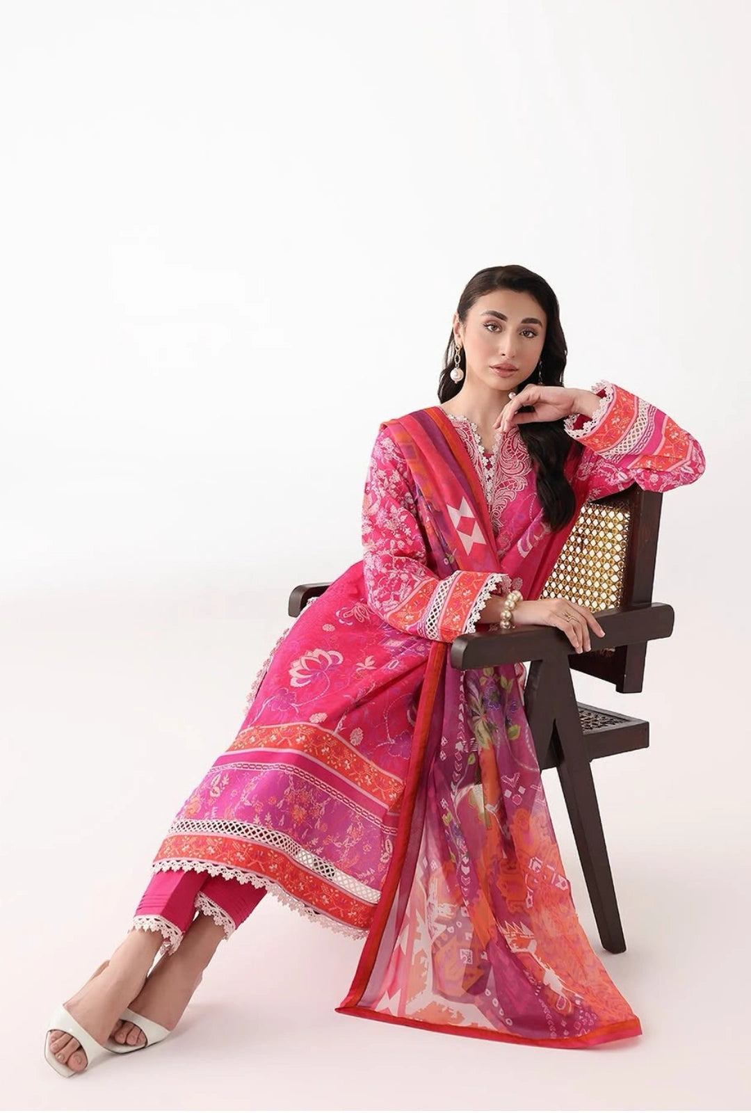 Roheenaz Rosette Lumina 3-Piece Unstitched Lawn Suit | Printed Shirt with Embroidered Neckline & Chiffon Dupatta