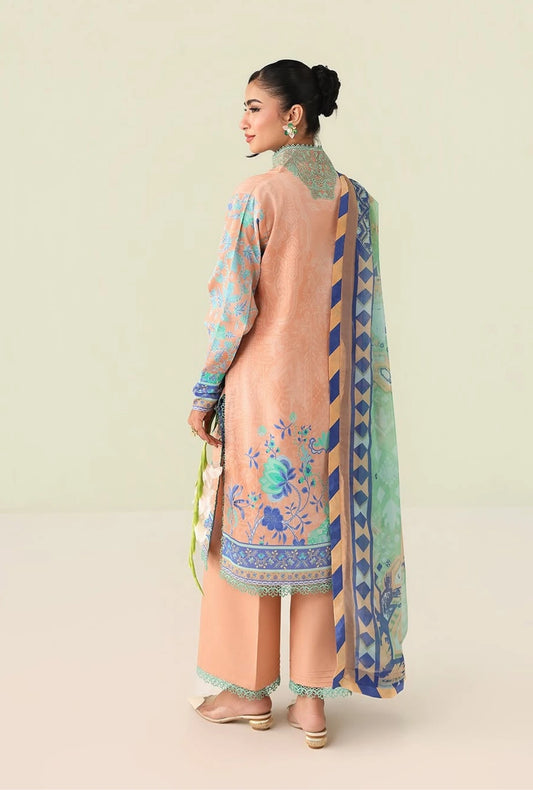 Roheenaz Rosette Weave of Light 3-Piece Unstitched Lawn Suit | Printed Shirt with Embroidered Neckline & Chiffon Dupatta