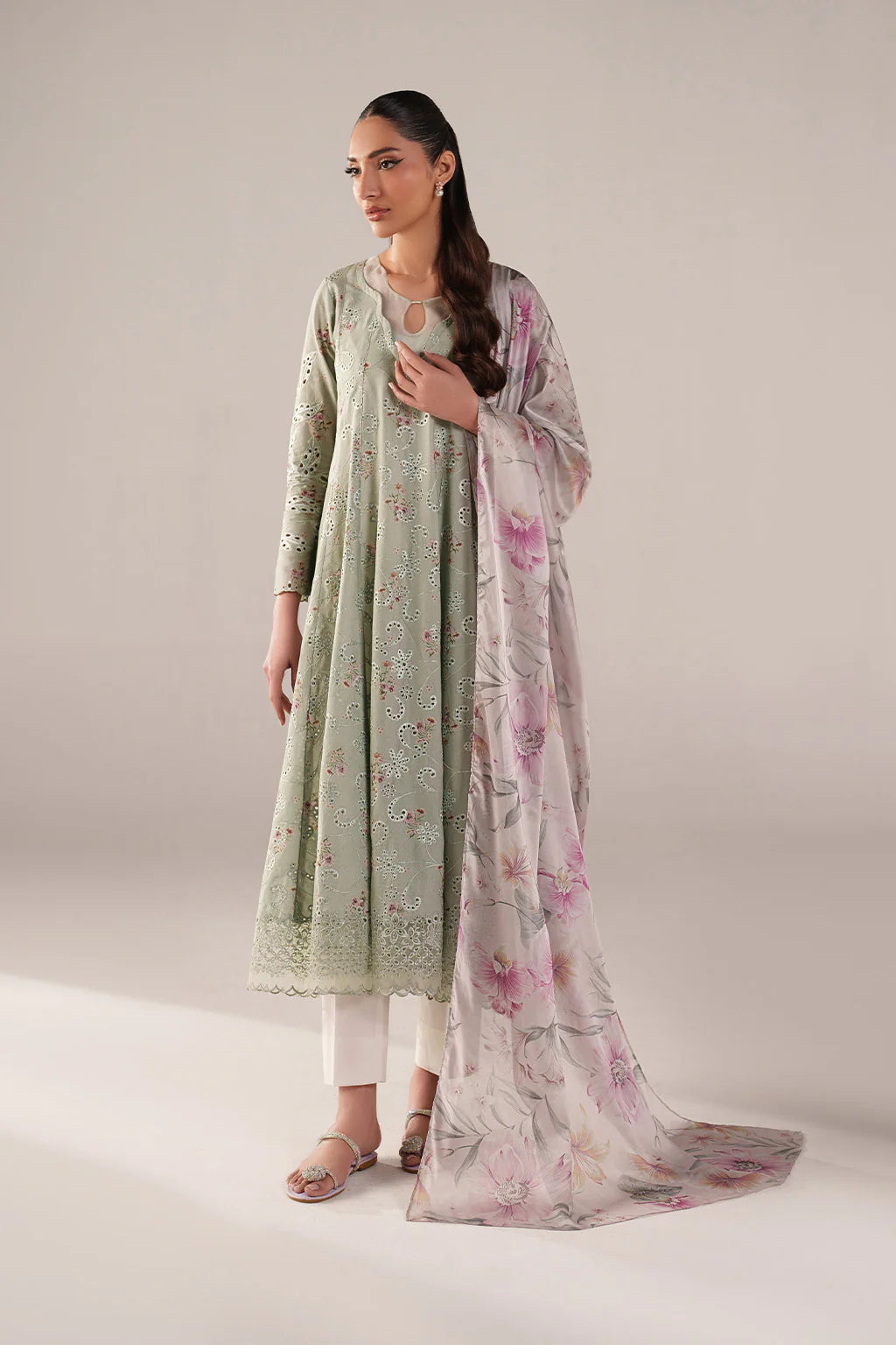 Iznik spring summer Mint Green Embroidered Lawn 3 Piece stitched Suit (SS-03)