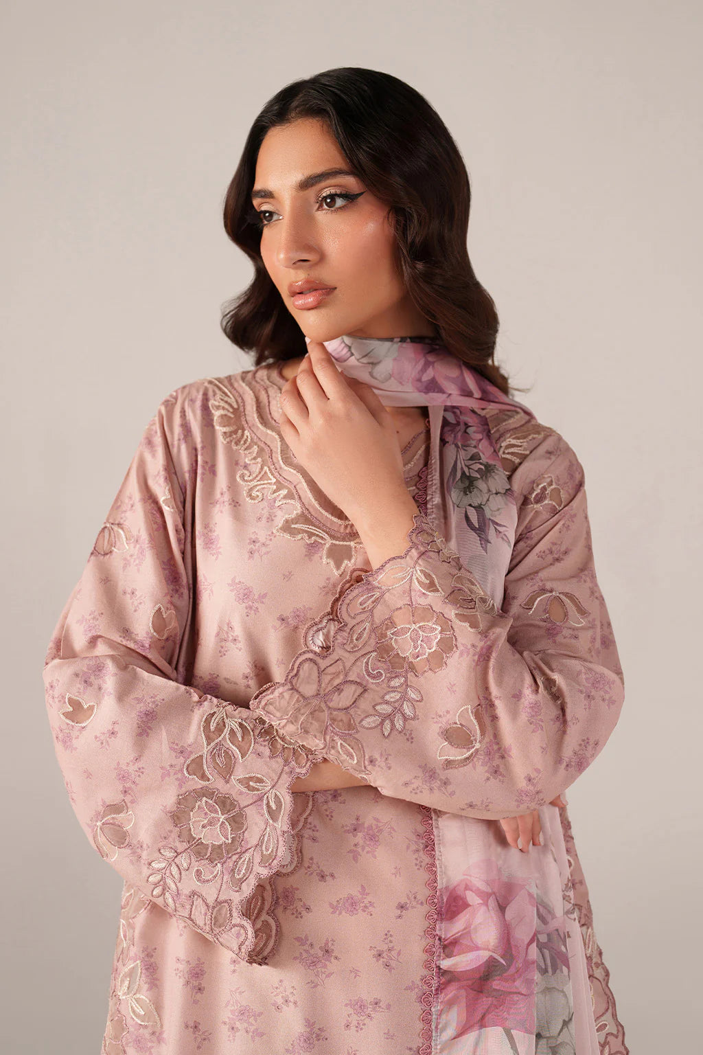 Iznik spring summer Tea Pink Embroidered Lawn 3 Piece stitched Suit (SS-05)